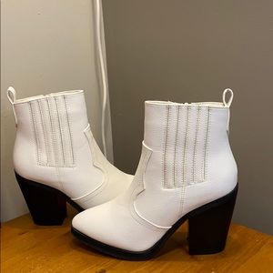 White faux leather boots
